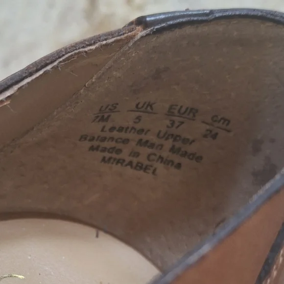 FRANCO SARTO "Mirabel" Leather Cognac Brown Gold Buckle Block Heels - Size 7 - Picture 7 of 8